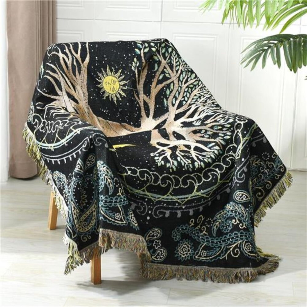 Boho Throw Blanket Reversible Cotton Tapestry Hippie Room Decor